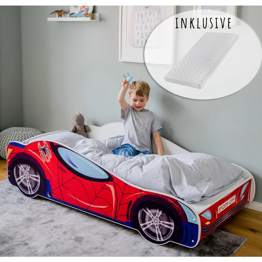 Kids Collective Autobett Kinderbett Jugendbett 80x160 mit Rausfallschutz | Spielbett rot mit Matratze