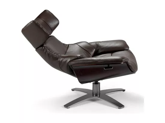 Fauteuil pivotant relax cuir avec mécanisme du dossier rabattable Kora-Couleur Cuir Piel blanc