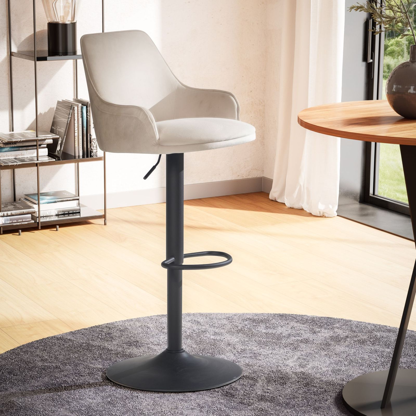 Barhocker - beige - Samt - drehbar - höhenverstellbar