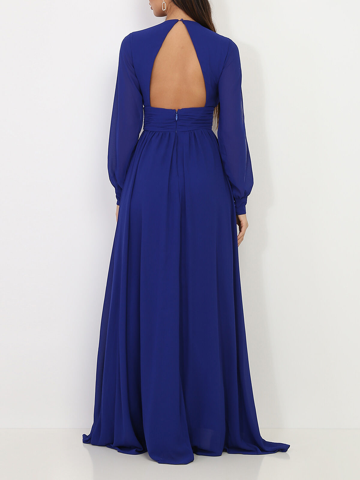 Robe longue à manches ouvertes- Bleu