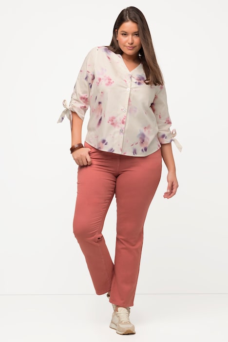 Bluse, Oversized, V-Ausschnitt, 3/4-Arm, Biobaumwolle