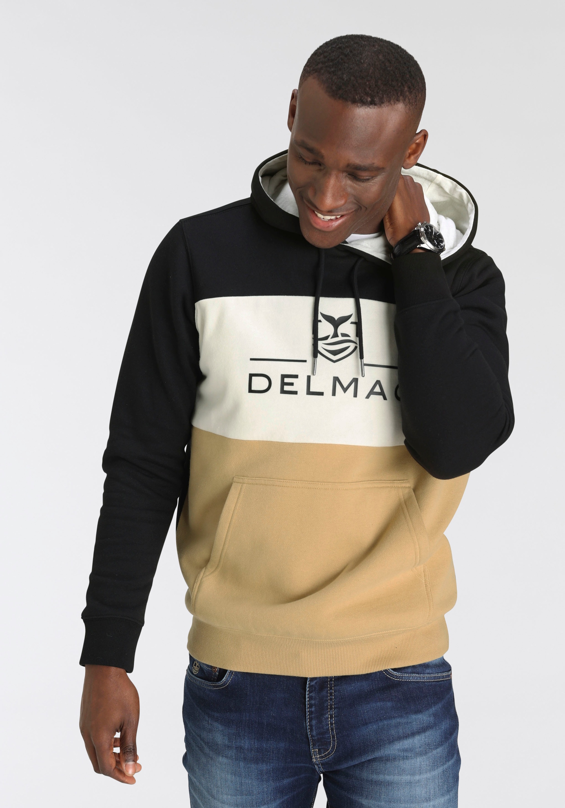 DELMAO Kapuzensweatshirt , Langarm,  lockere Passform,  Colourblocking-Optik,  mit Kapuze