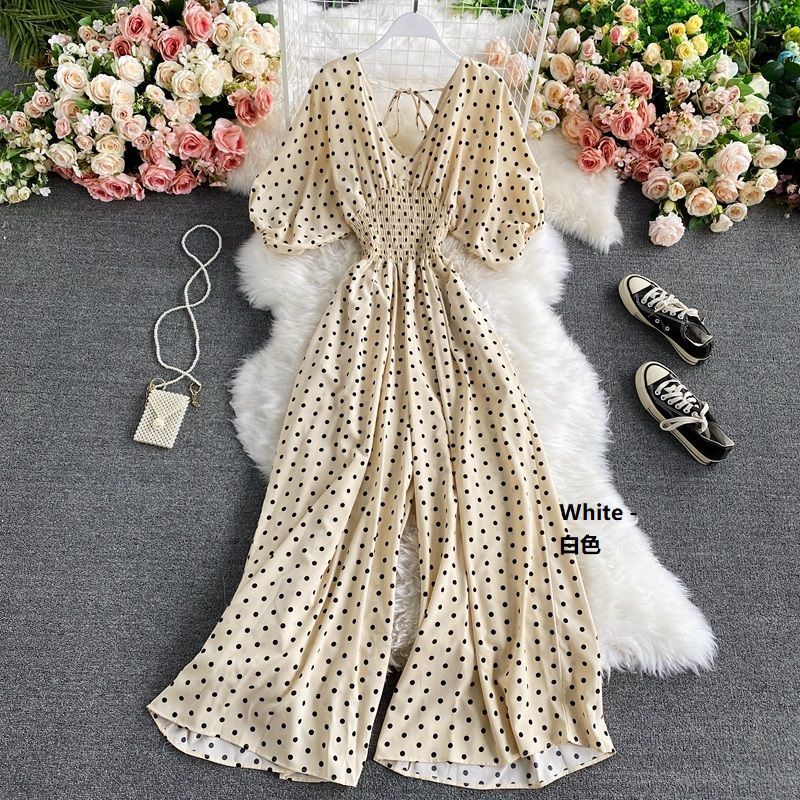 Yearnin - Jumpsuit met pofmouwen en stippen