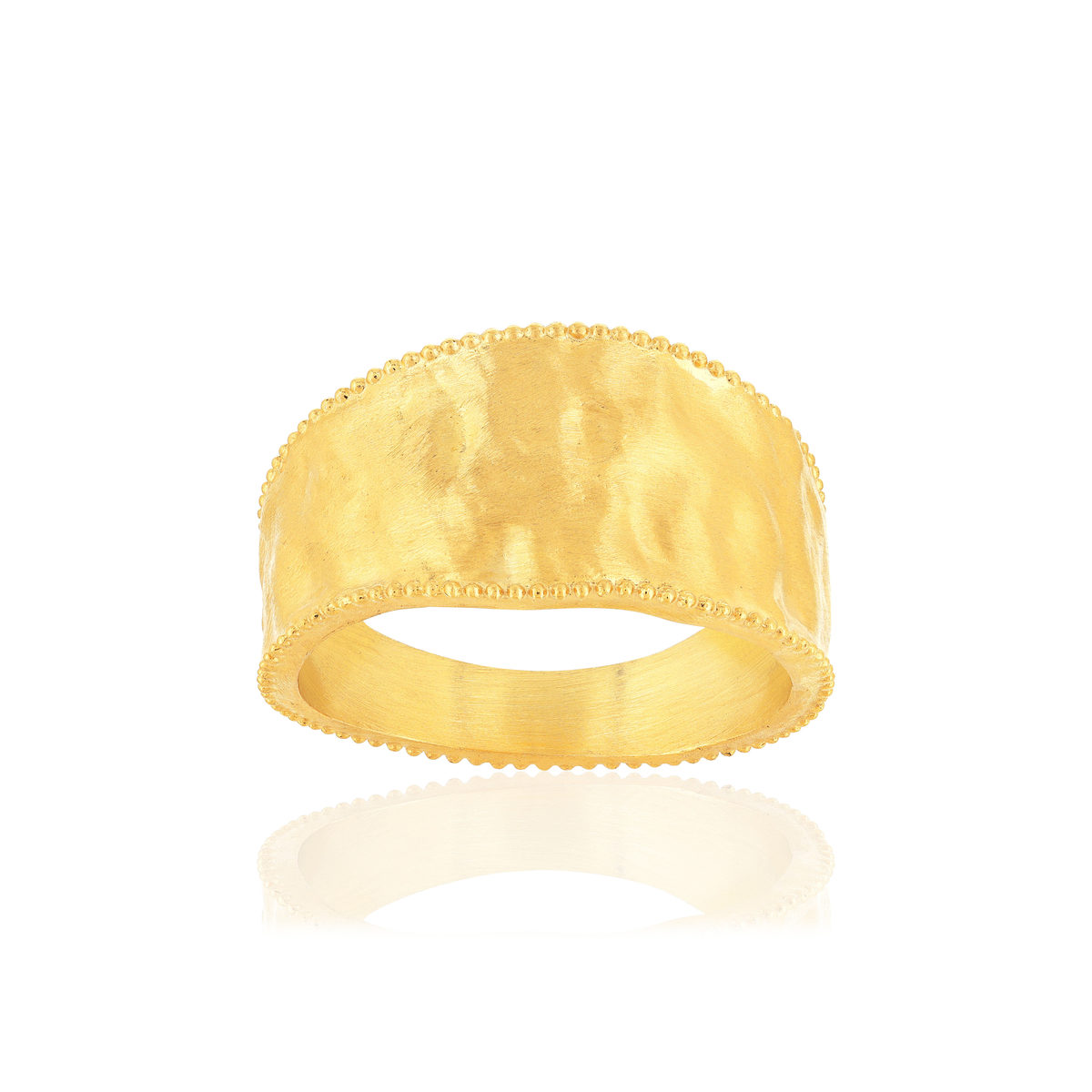 Bague plaqué or effet martelé mat bord perlé