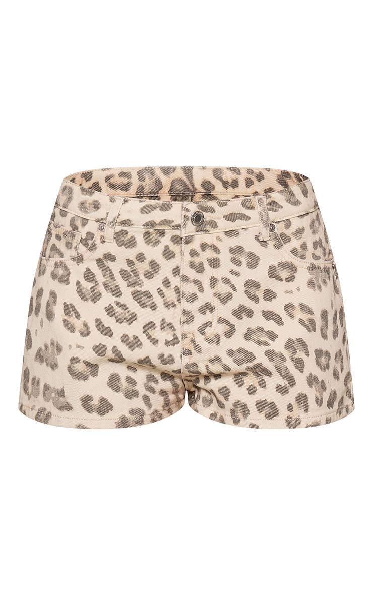 Light Brown Short En Jean Taille Mi-haute Imprimé Léopard