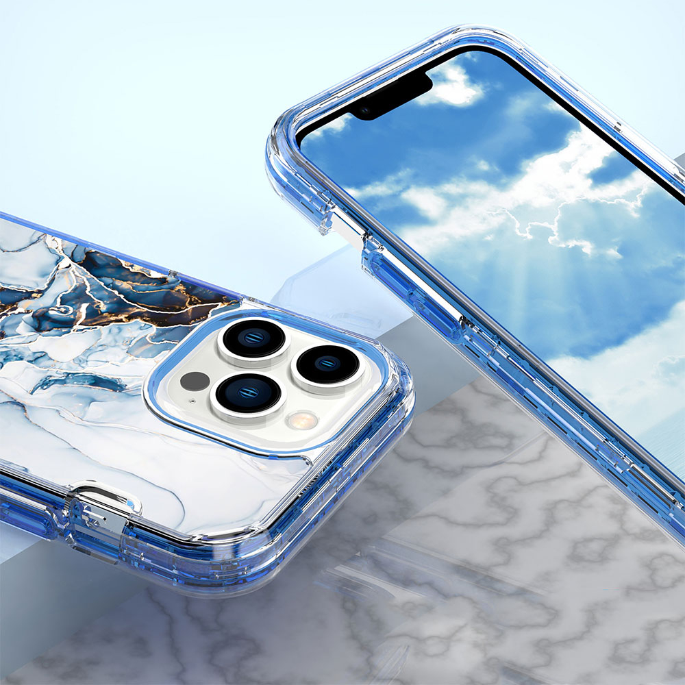 iPhone 13 Pro Hybrid Hülle TPU Bumper mit Acryl Rückseite im Marble Marmor Design - Style 3