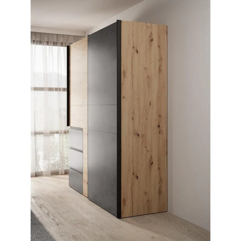 Meubella - Kledingkast Walter - Eiken - Grijs - 170 cm