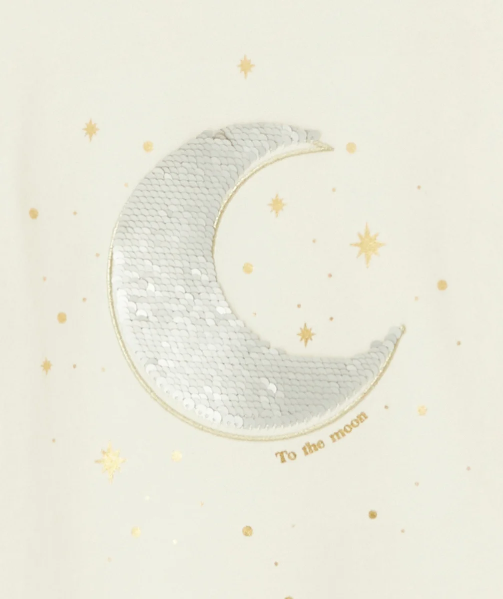 T-SHIRT FILLE EN COTON BIOLOGIQUE ÉCRU AVEC SEQUINS RÉVERSIBLES
