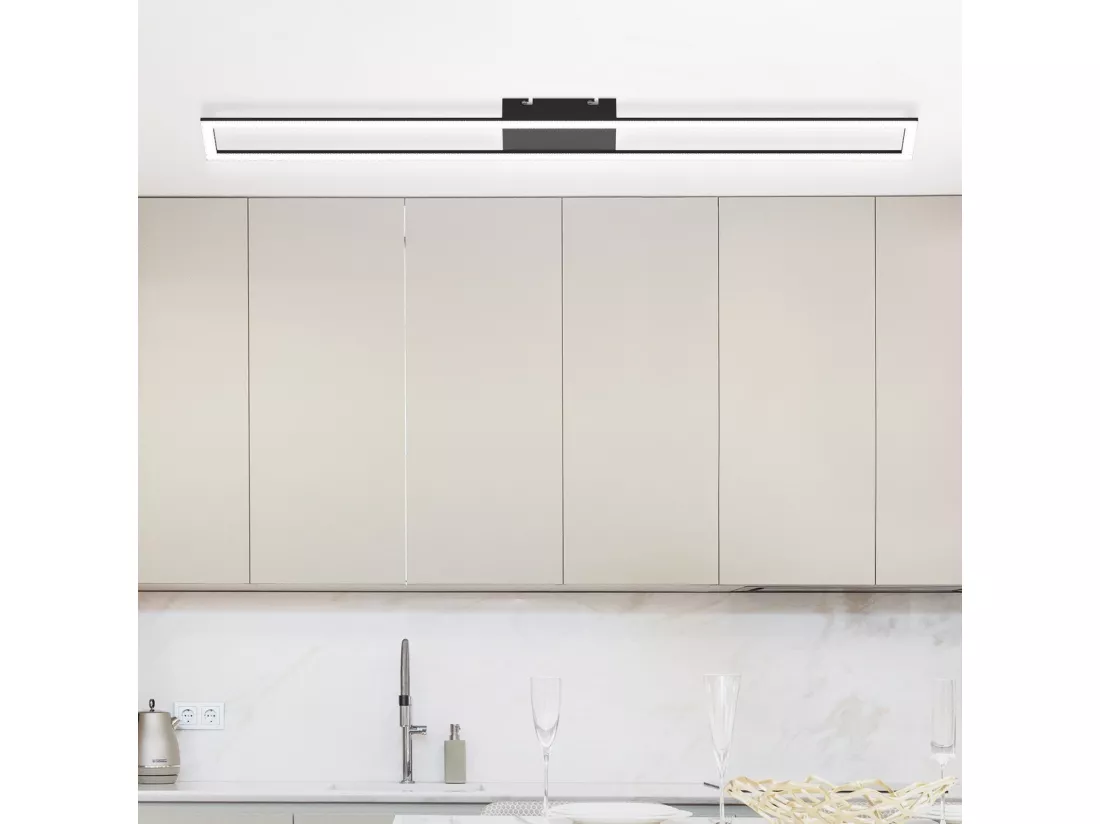 NETTLIFE LED plafonnier chambre 40W réglable avec télécommande 108CM lampe de salon moderne noir pour