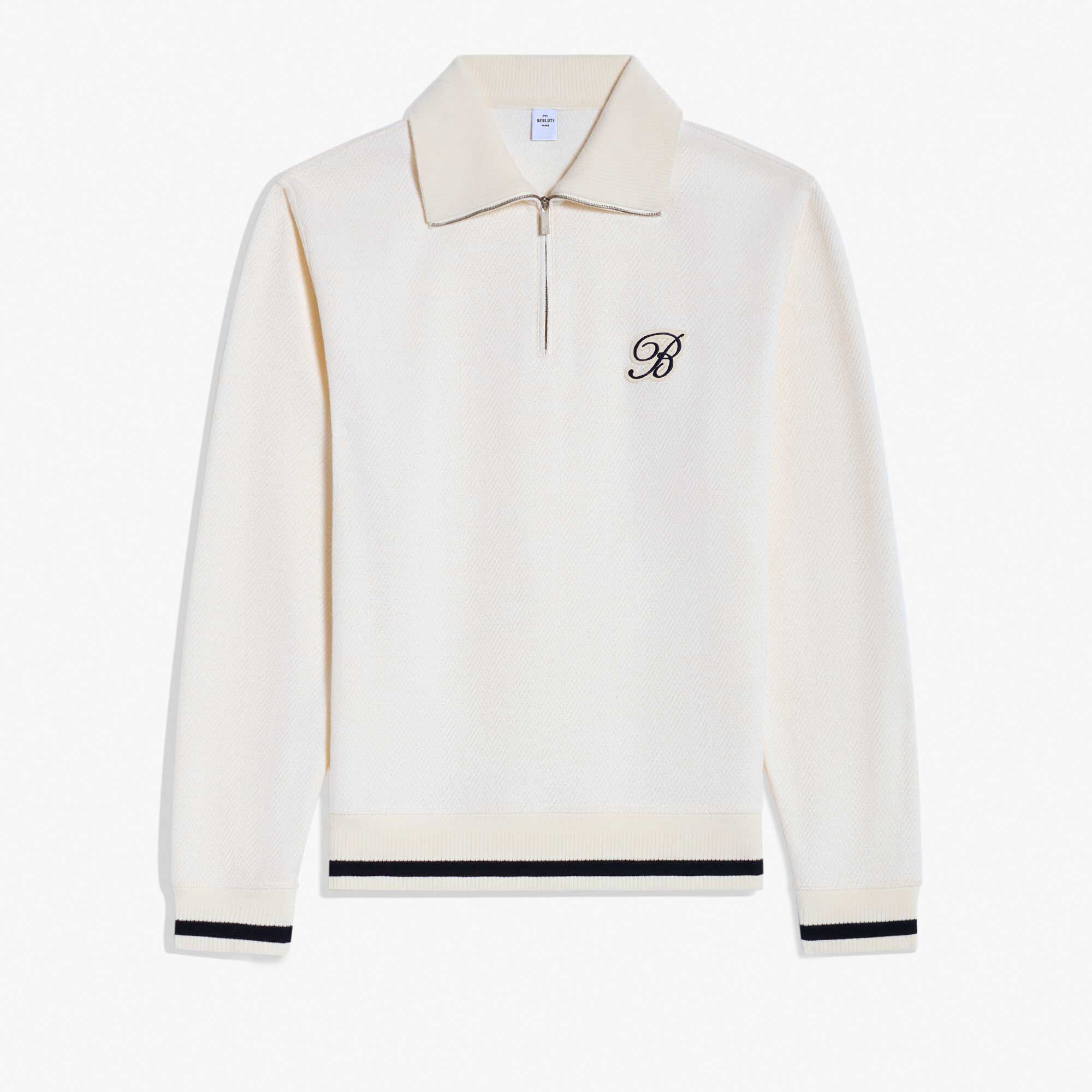Pull À Col Zippe En Coton Soie Chevrons Et B Thabor
