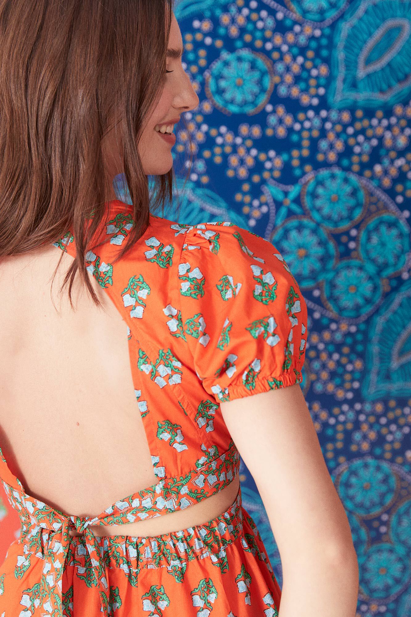 Vestido midi Popelín com costas abertas - laranja