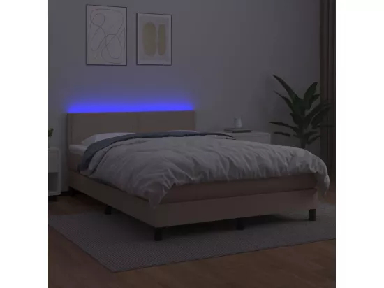 Sommier tapissier matelas LED Cappuccino 140x190 cm Similicuir