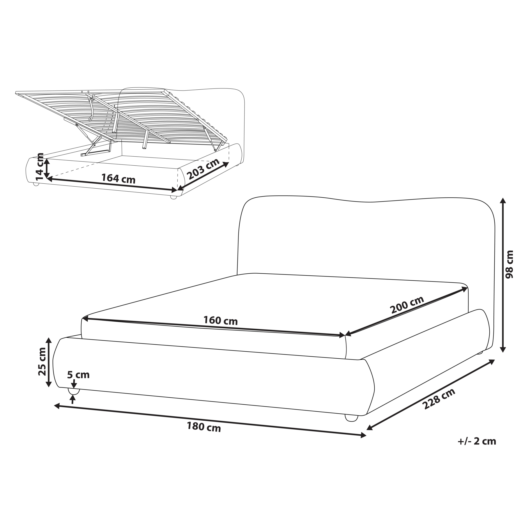 Beliani-BLAGNAC-Bed met opbergruimte-Gebroken wit-160 x 200 cm-Bouclé