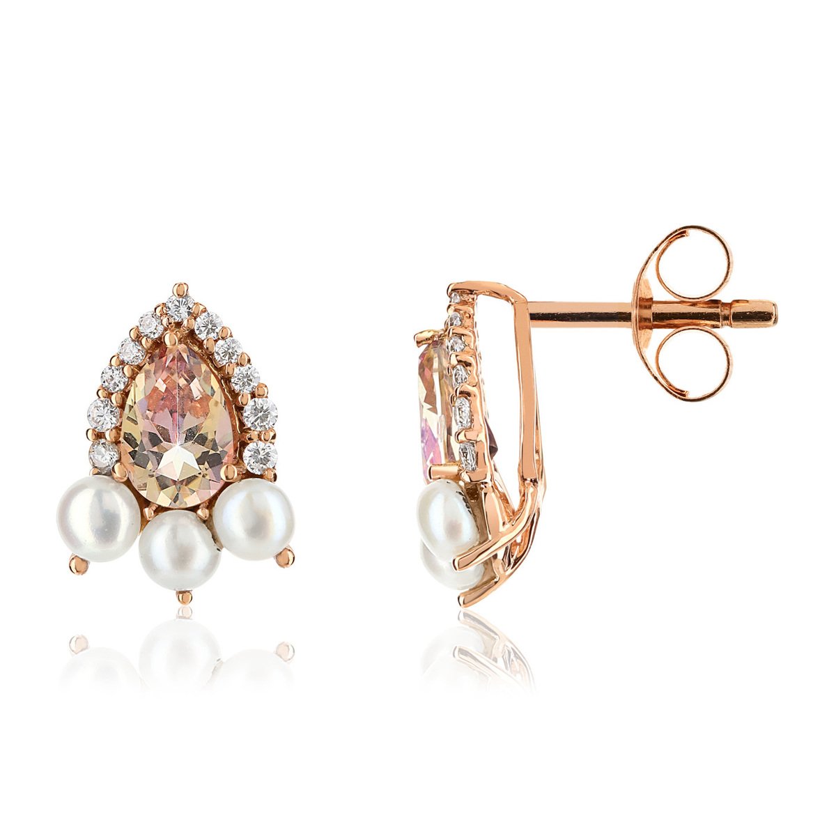 Boucles d'oreilles or 375 rose pierres et perle