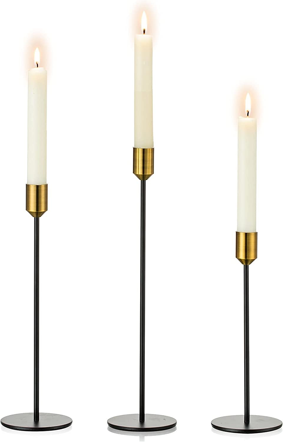 (3er Set) Deko Kerzen Ständer Home Accessoire Stabkerzen Halter - Schwarz / Gold