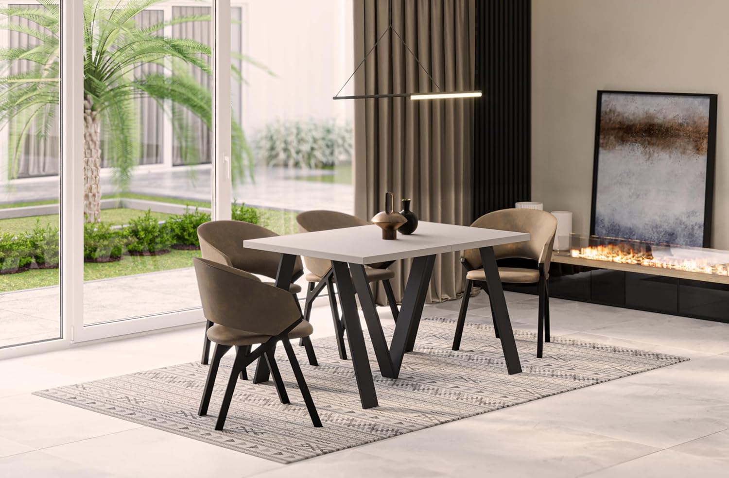 Endo-Moebel XXL Esstisch Lungo 130 cm - 405 cm erweiterbar Küchentisch bis 12 Personen ausziehbar (Kaschmir Beige)