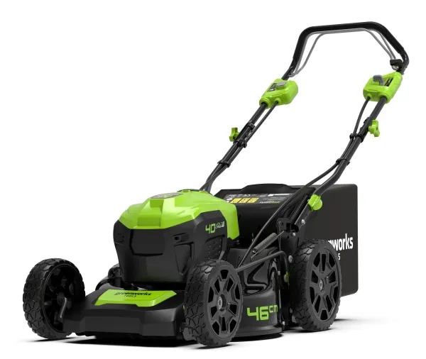 Greenworks GD40LM46SP, Skubbe plæneklipper, 750 m², 46 cm, 2,5 cm, 7 mm, 4 hjul