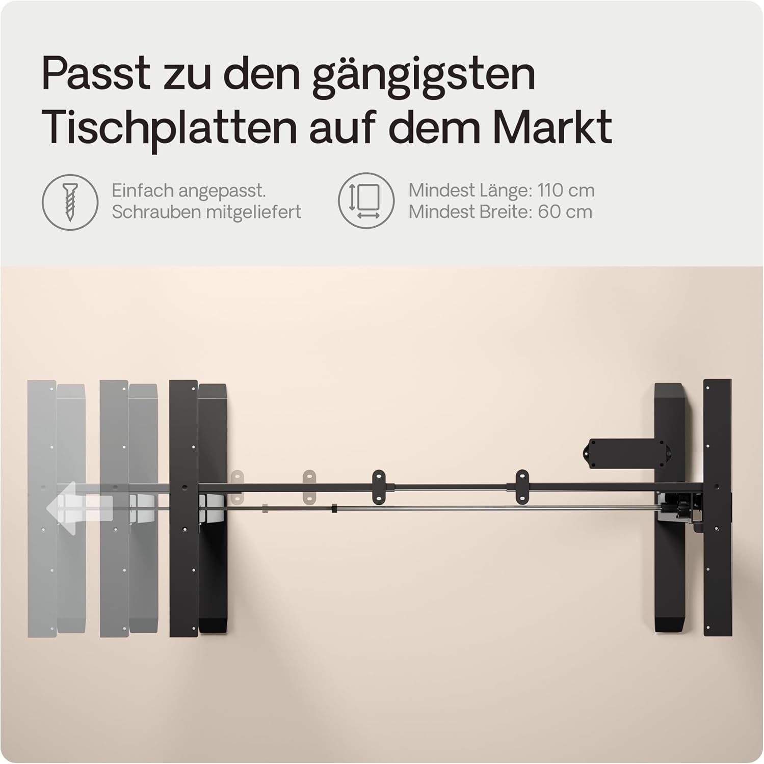 Desktronic Höhenverstellbarer Schreibtisch - Stehpult Tischgestell Elektrisch mit Touchscreen + Ladeanschlüssen - Höhenverstellbar