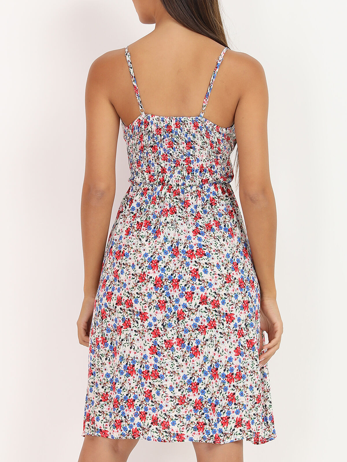 Robe col cache-coeur à fleurs colorées- Blanc