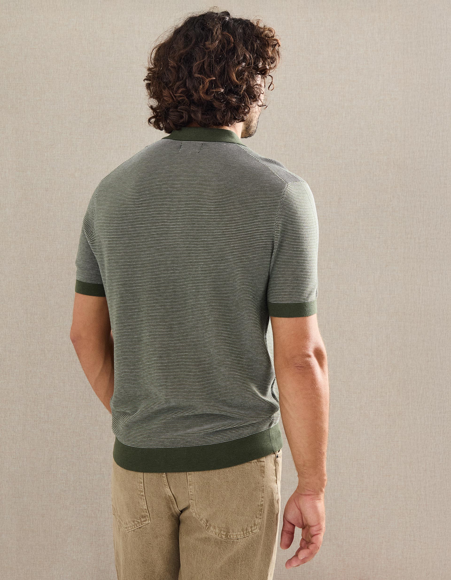 Polo de Malha com Riscas, Homem, Verde Escuro