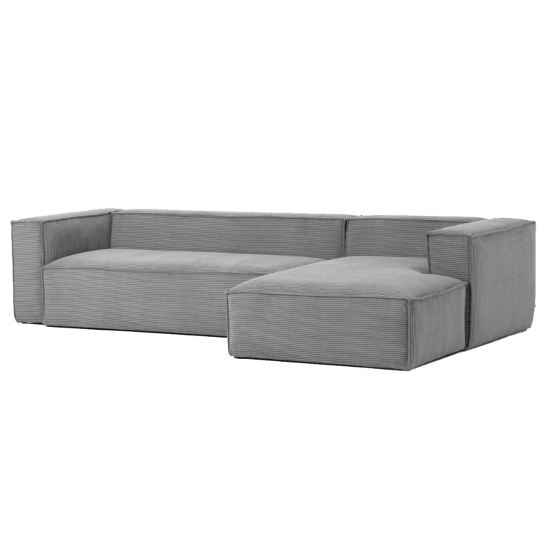 Kave Home Blok 3-zits bank met chaise longue rechts grijs corduroy