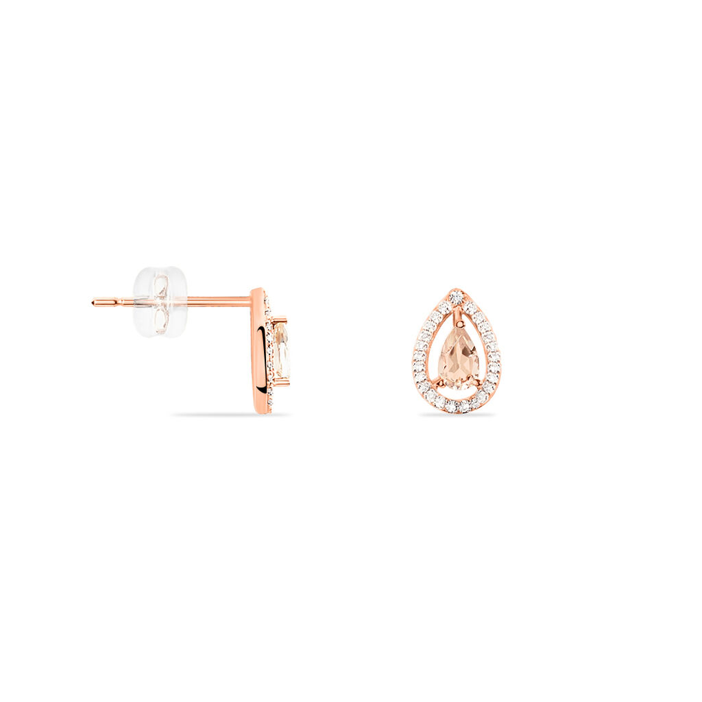 Boucles D'oreilles Puces Or Rose Morganite Et Diamant