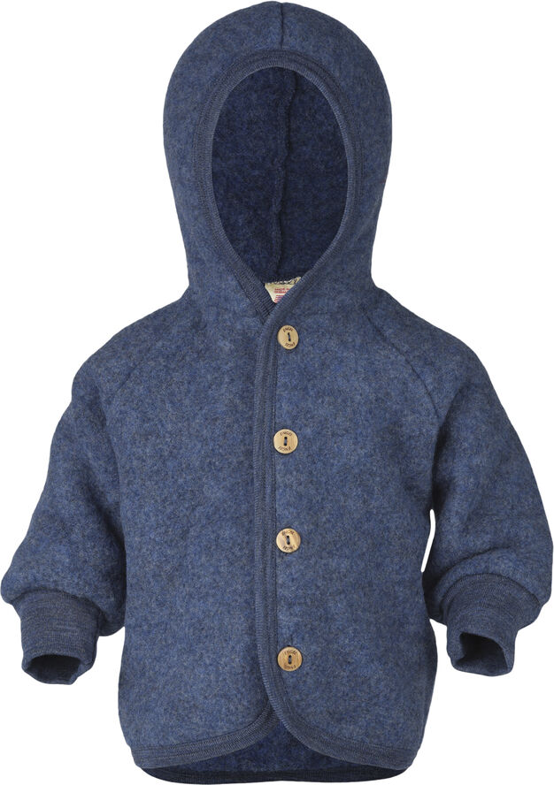 Engel Natur Hooded jacket, with wooden buttons, IVN BEST Blå meleret
