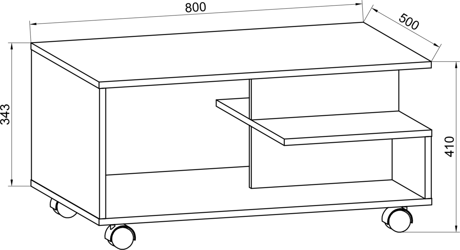 Couchtisch STANGO - Honig Eiche - mit Rollen