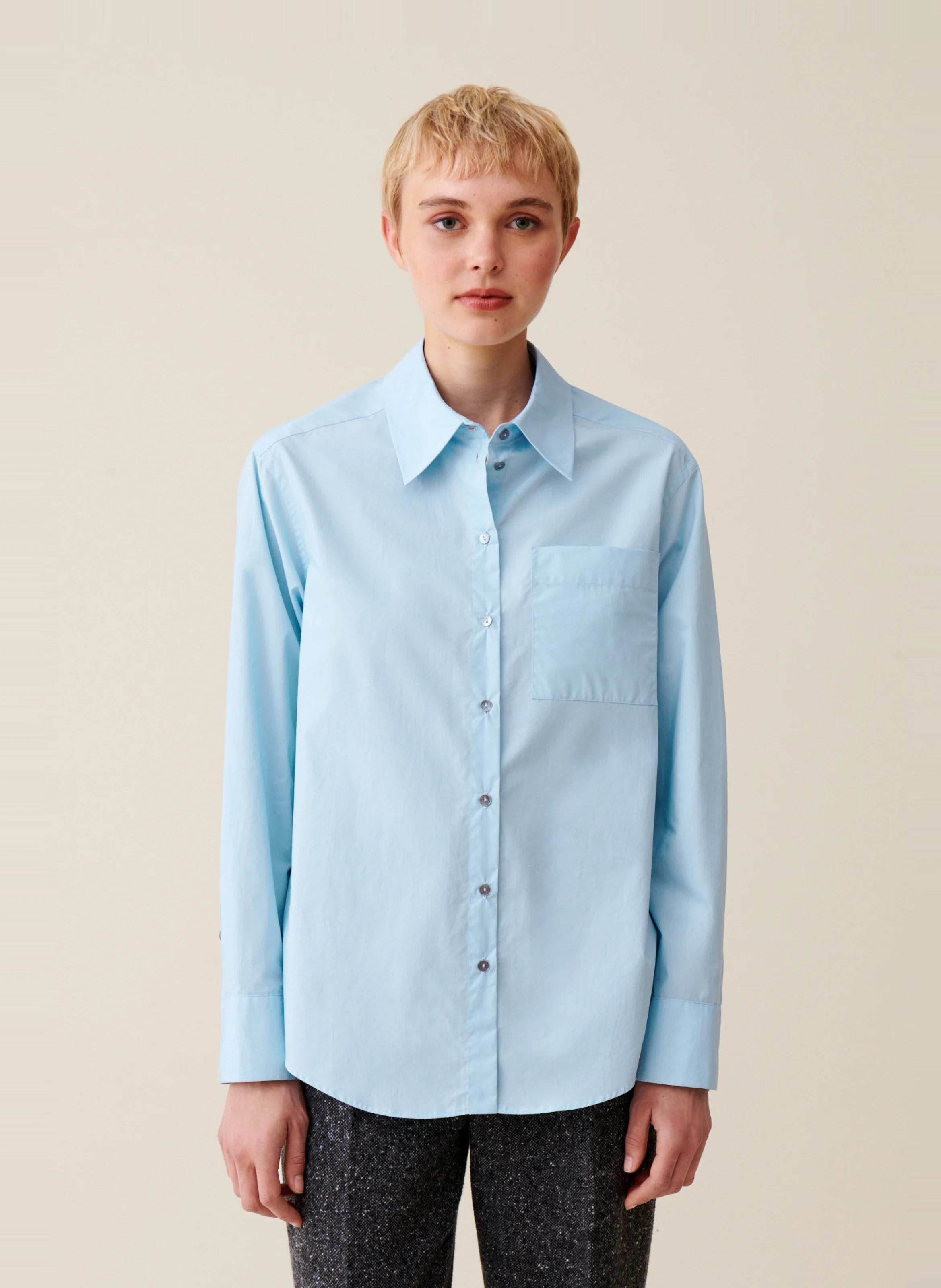Chemise col classique en coton | Bleu
