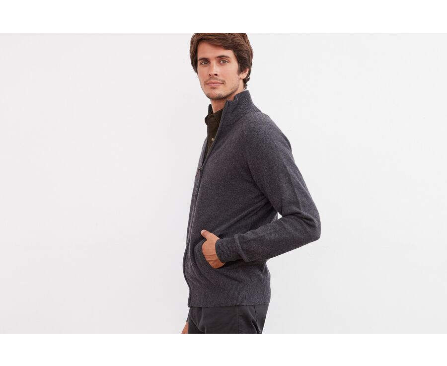 Gilet zippé homme laine Gris Anthracite Chiné - KANE