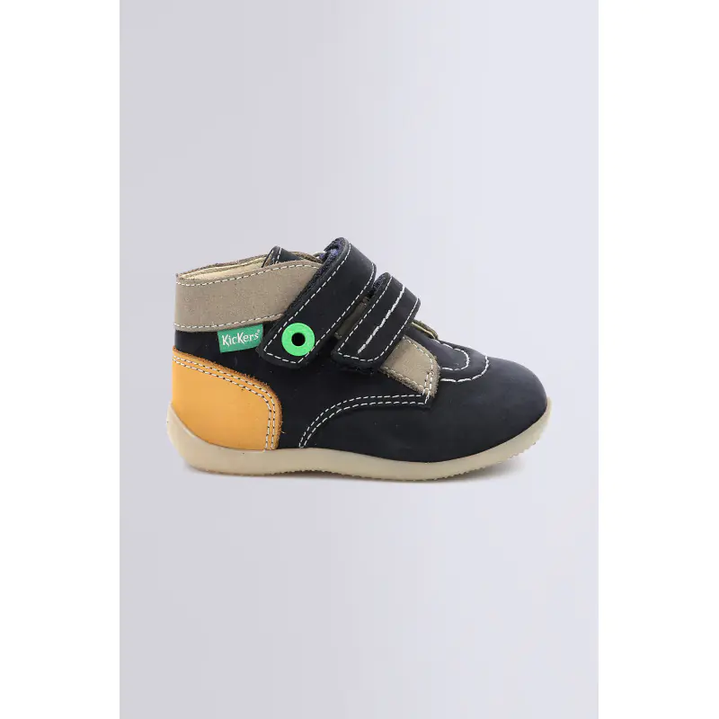 BONKRO MARINE KAKI JAUNE BOTTILLONS Cuir Garçon