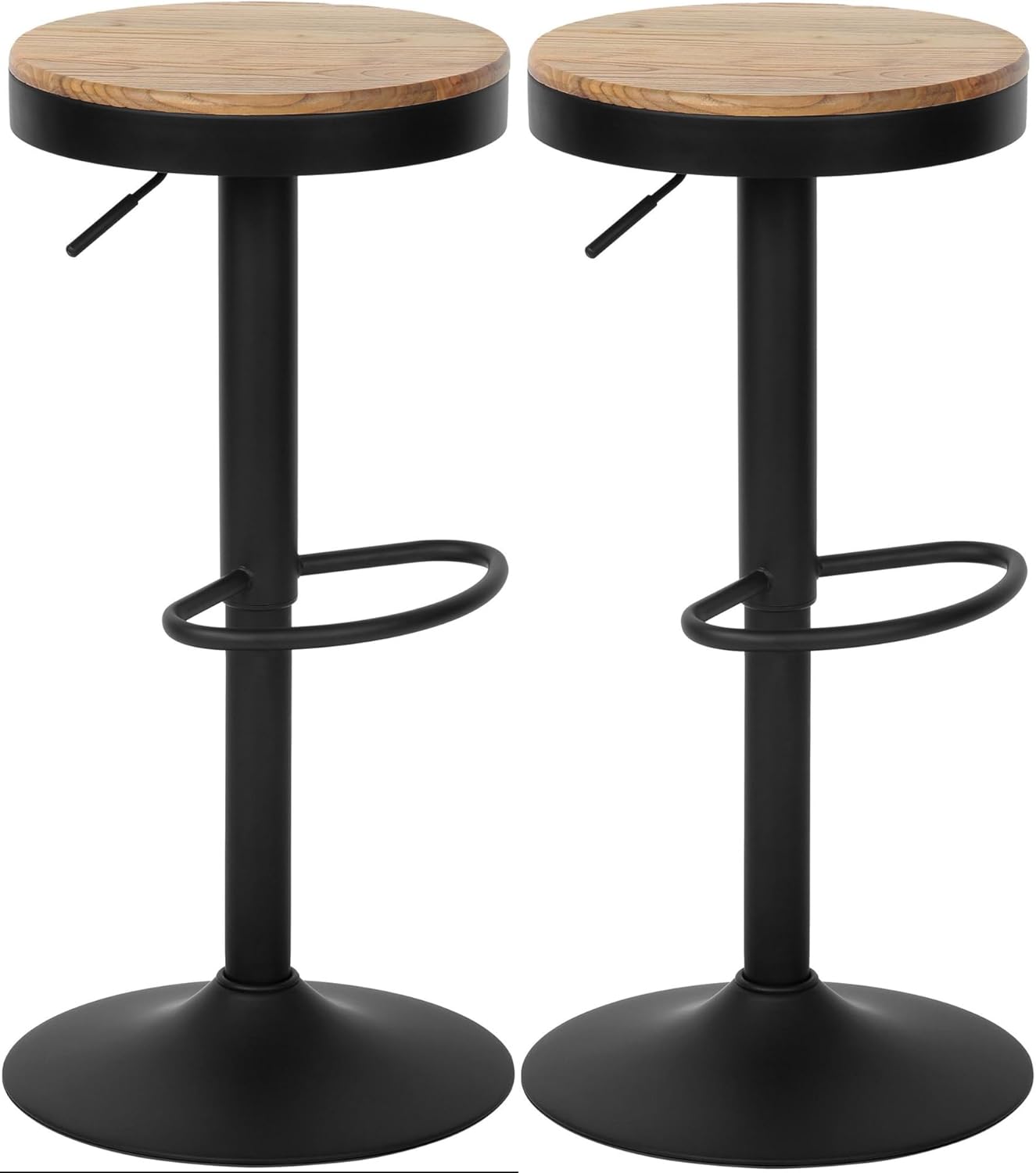 CLP Barhocker 2er Set, Barstuhl Pitas höhenverstellbar mit Holz-Sitzfläche, Tresenstuhl für die Küche, drehbar 130 kg belastbar und stabil, Farbe:Natur