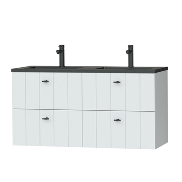 Tiger Maryport Badkamermeubelset 120 cm Mat wit met matzwarte polybeton wastafel en matzwarte grepen