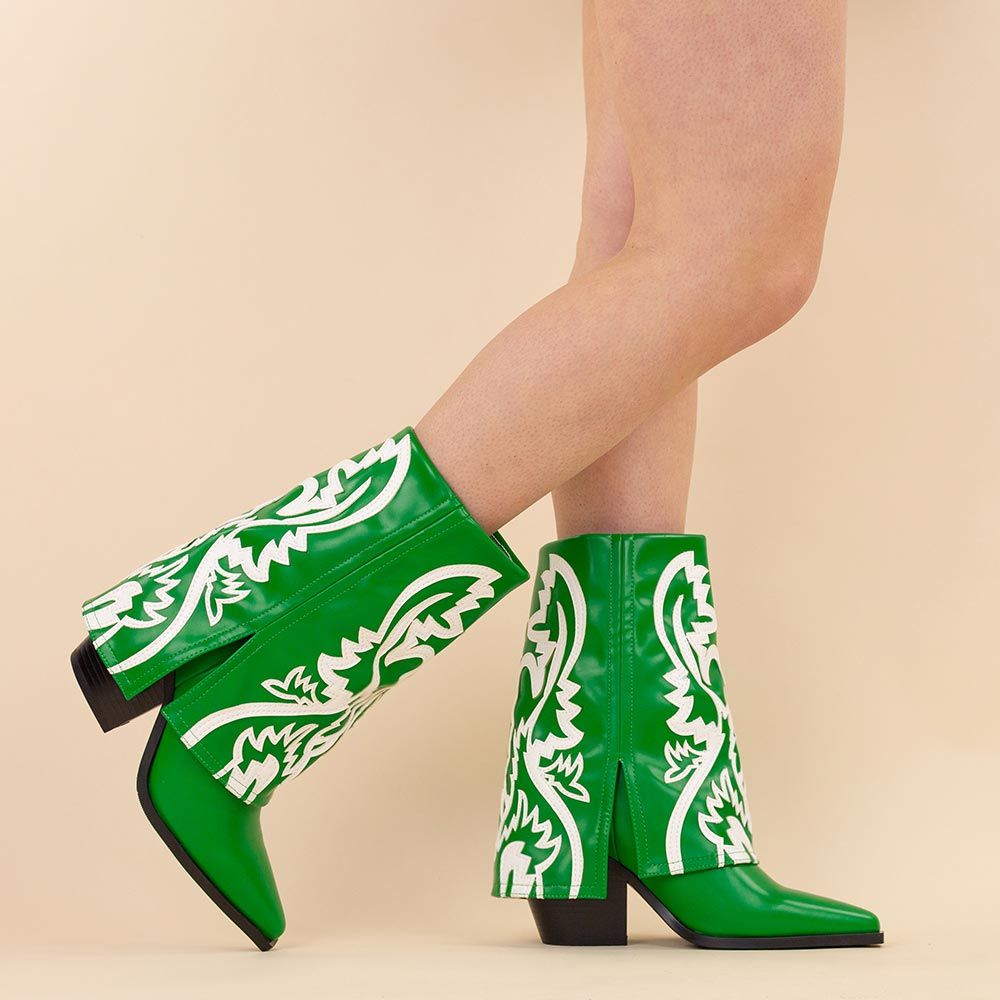 *VEGAN* halfhoge cowboyboots met kap Esperanza groen
