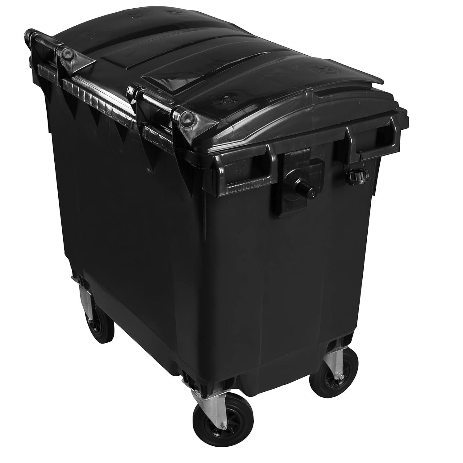 Hardwex Müllcontainer mit 4 Rädern mit Flachdeckel, Müllgroßbehälter, Abfalltonne, Mülltonne, Volumen: 770 Liter, Farbe: Grau/Gelb, Größe: 1 365 x 1 370 x 778 mm
