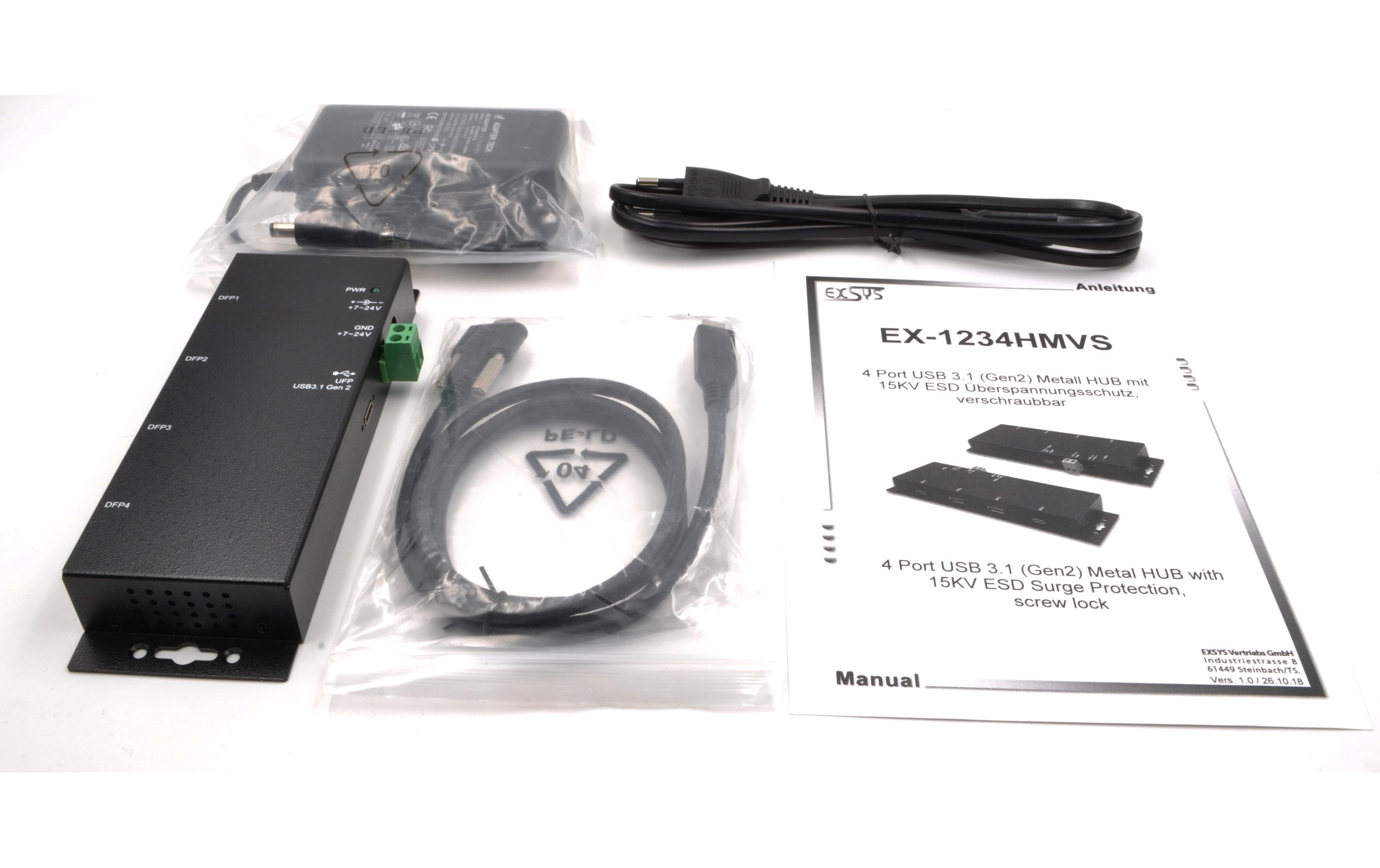 USB-Hub EX-1234HMVS<br>USB 3.1 Gen. 2 Hub mit zwei USB-A- und zwei USB-C-Anschlüssen
