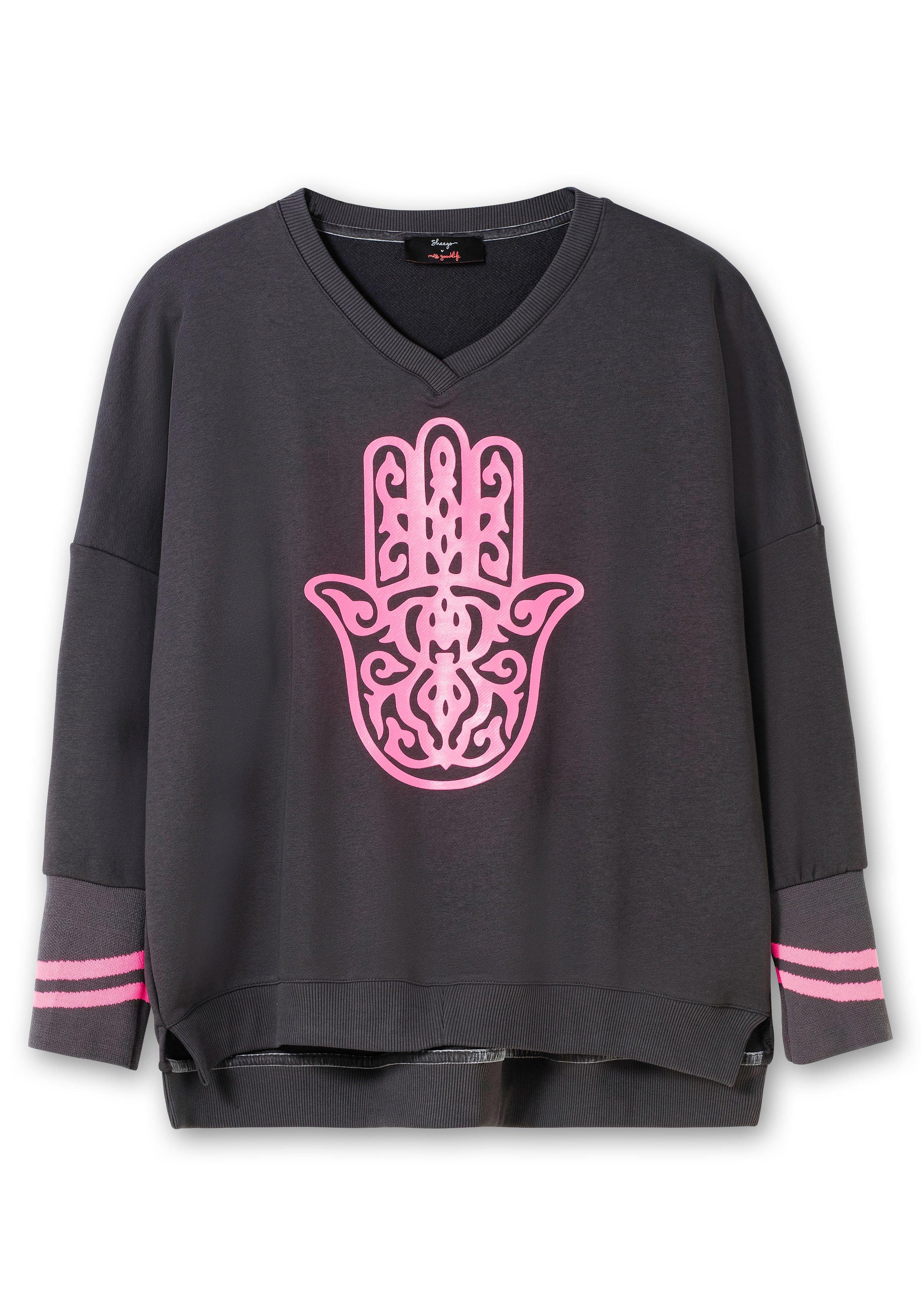 Sweatshirt mit Frontdruck und Streifendetails