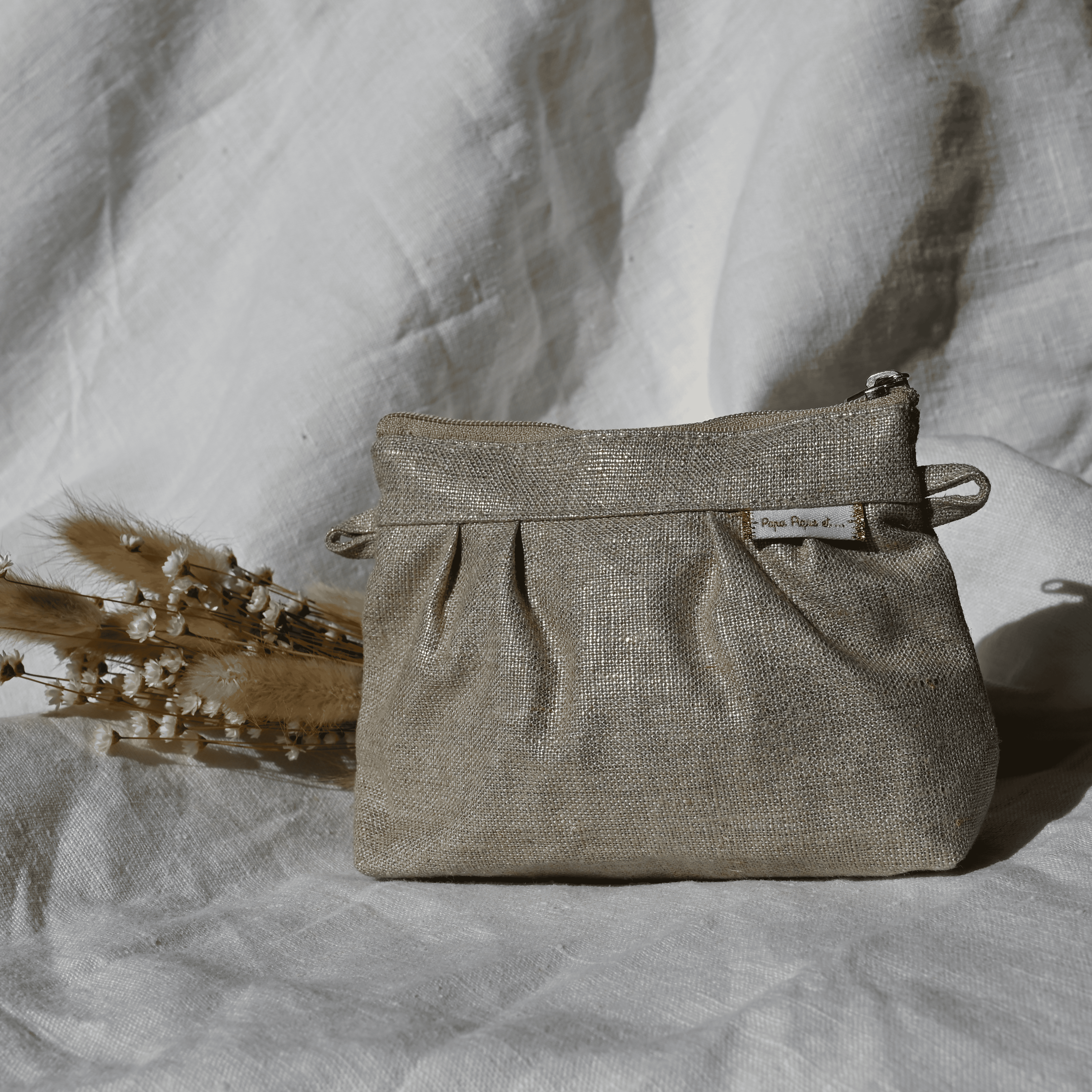 Mini Pochette Plissée Lin Doré