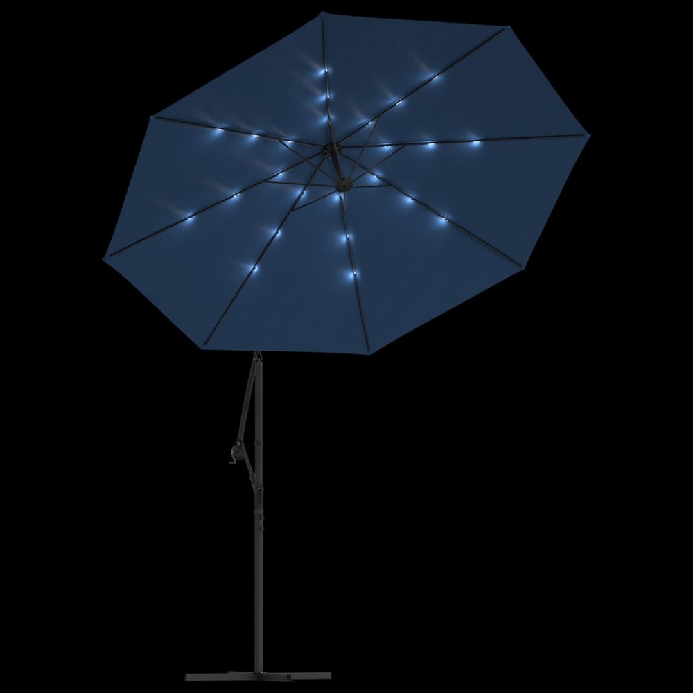 Parasol mobilier de jardin déporté à led et mât en acier 300 cm azuré