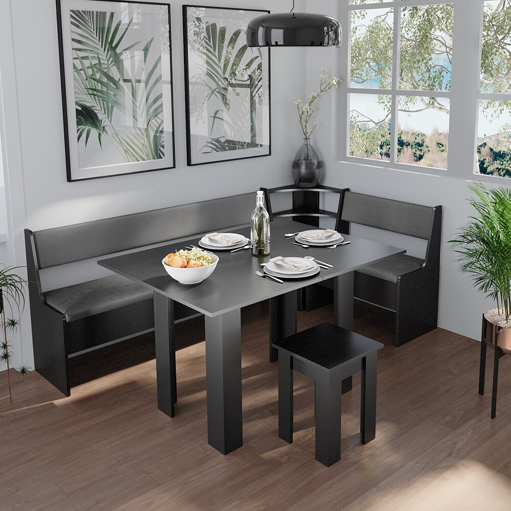 Vicco Eckbankgruppe Küchensitzgruppe Esszimmergruppe Roman Schwarz modern 210x120 cm Sitzbank Sitzecke Küchentisch Tischhocker Küchenmöbel Polstermöbel Esszimmermöbel
