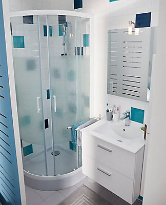Portes de douche angle circulaire Cooke & Lewis Onega sérigraphié 80 x 80 cm