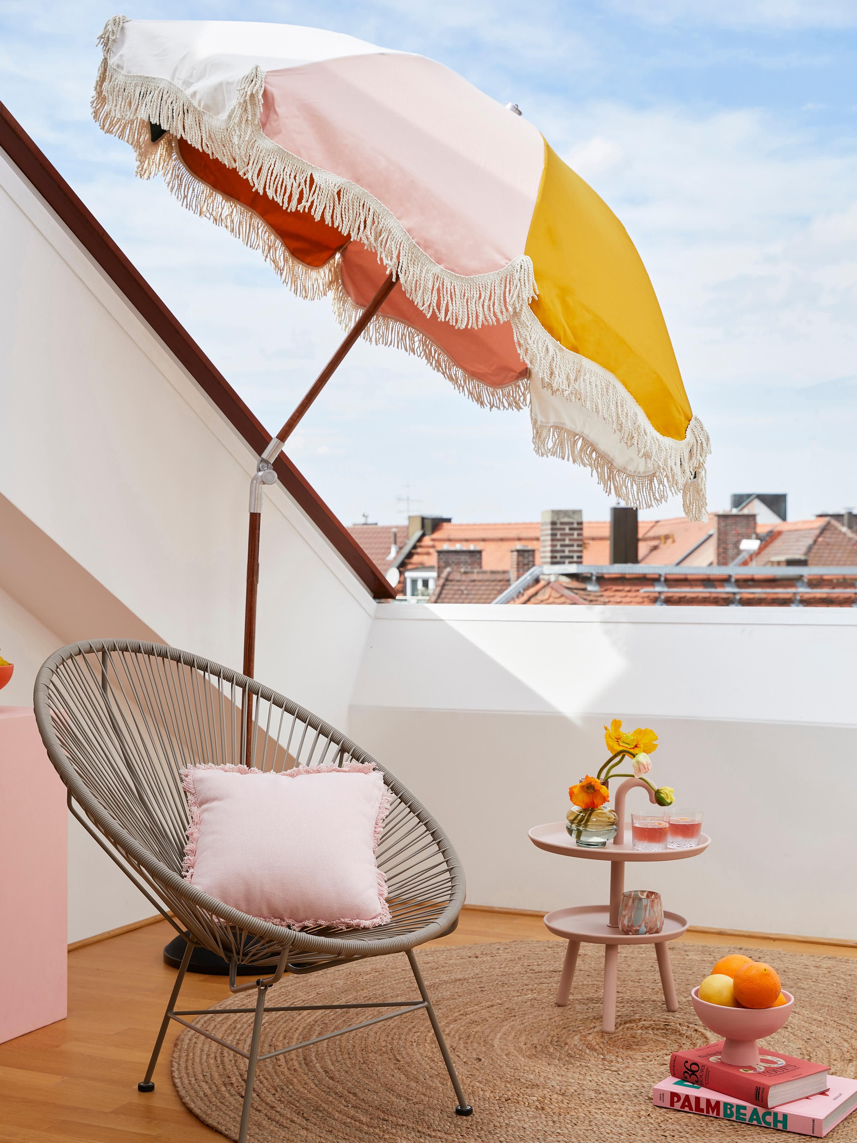 Buigbare parasol Retro met franjes, Ø 180 cm