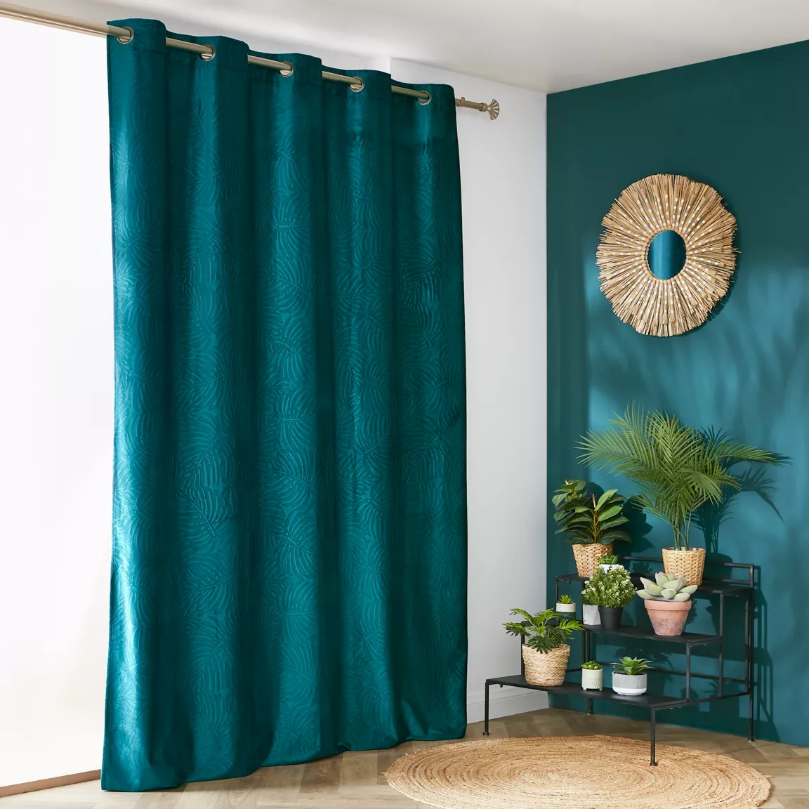 Rideau obscurcissant velours (180 x 260 cm) Fern Bleu pétrole