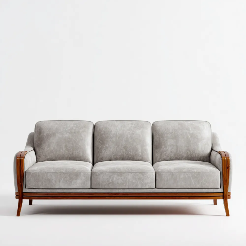 3-Sitzer-Sofa Leder 200x85x90 cm – Hellgrau – Klassisches Design