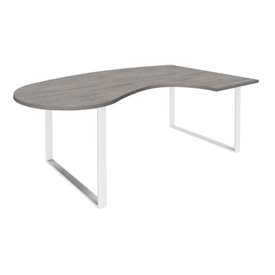 Bureau LOFTER Manager arrondi - retour à droite - L200 cm - Plateau imitation chêne gris - Pied blanc (Pieds de renfort obligatoire à rajouter - non inclus)