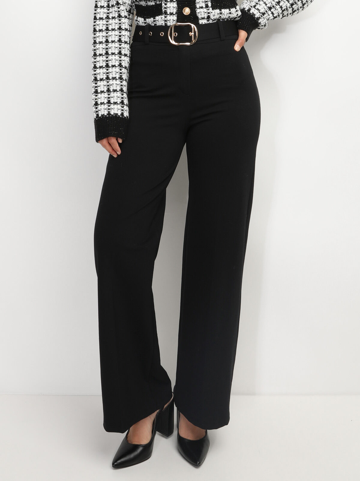 Pantalon évasé avec ceinture- Noir