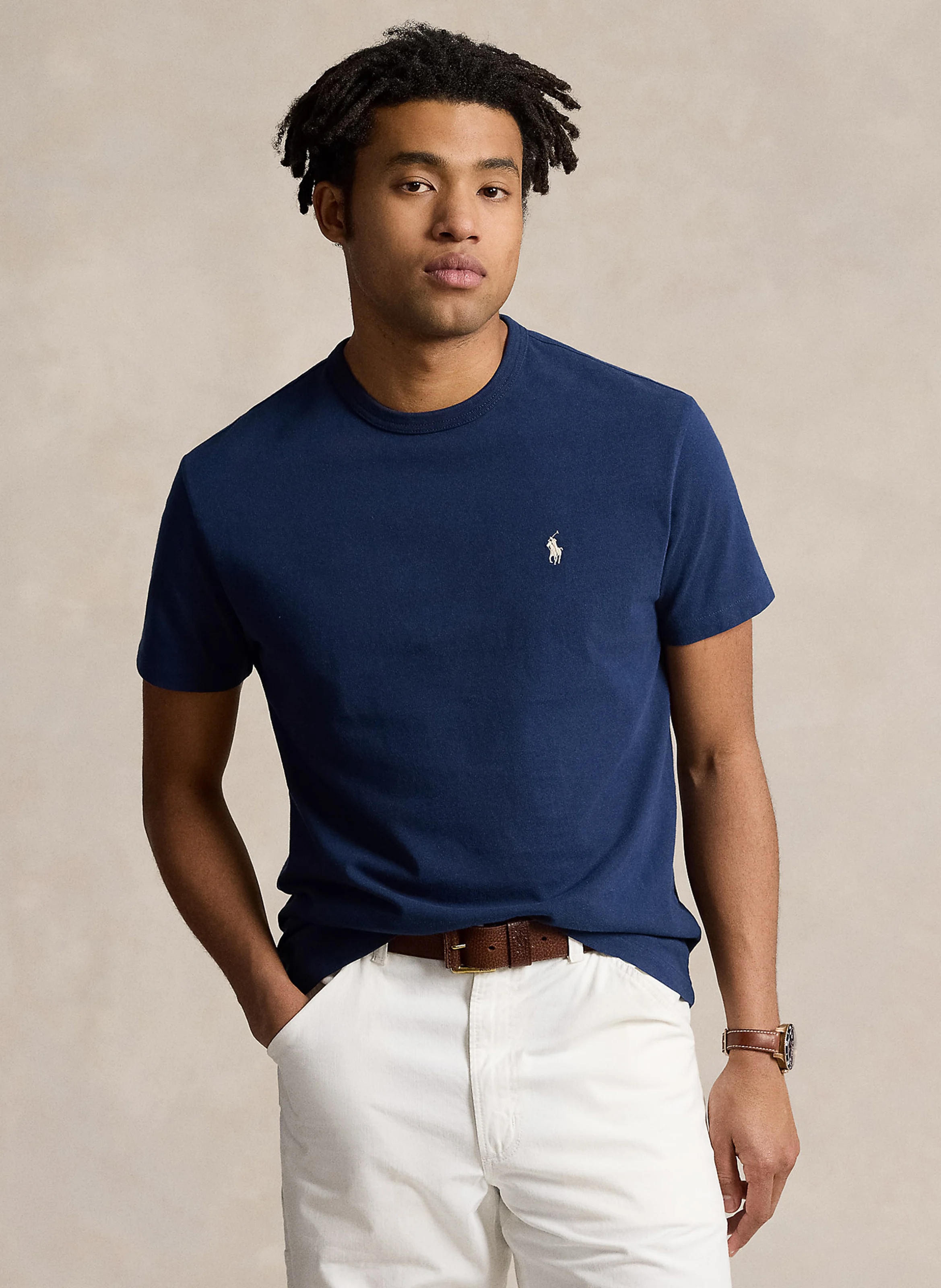 Tee-shirt droit col rond en coton | Bleu