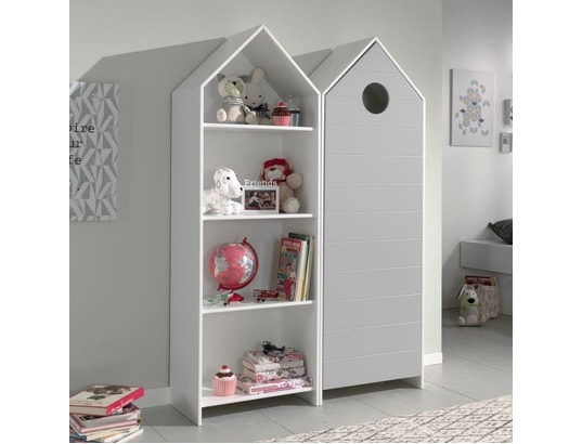 PARIS PRIX - Bibliothèque enfant Pack - étagère & armoire 4 niveaux casami 171cm blanc & gris