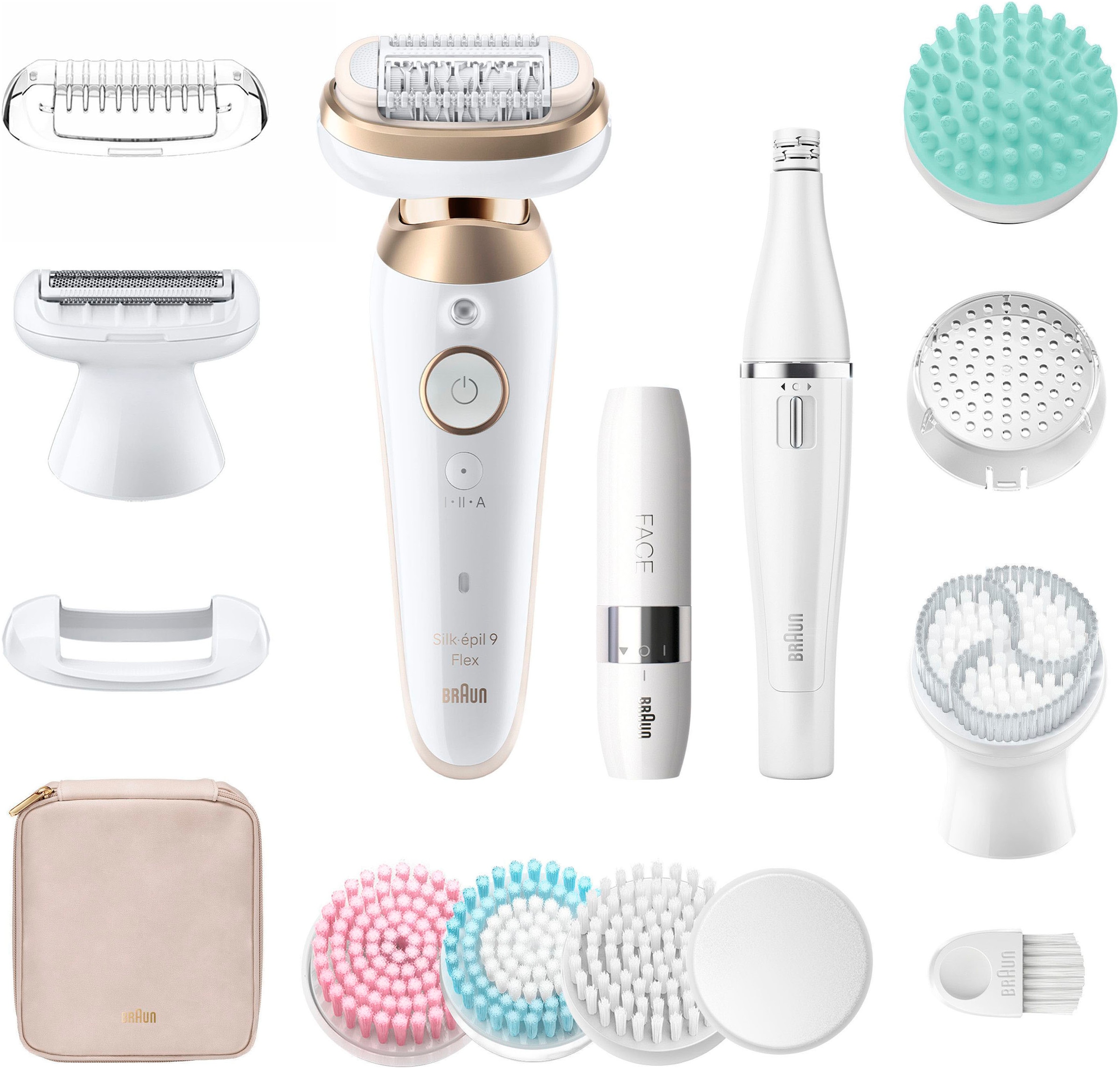 Braun Epilierer »Silk-épil Flex SkinSpa 9 9-681« All-In-One Set, FaceSpa-Epilierer & Mini-Rasierer für das Gesicht