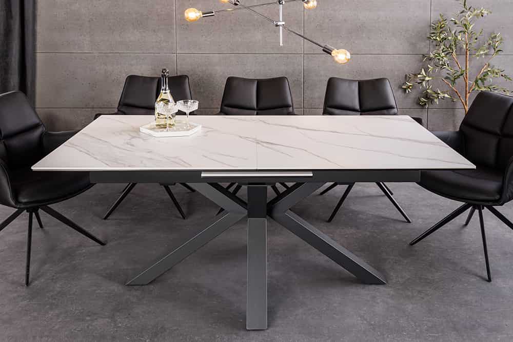 Ausziehbarer Esstisch ETERNITY 160-200cm weiß Keramik schwarz Metall